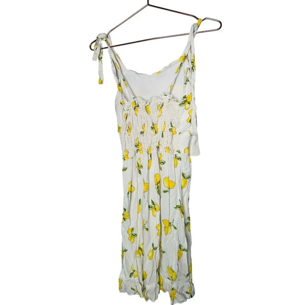SLATE & WILLOW Yellow White Lemon Print Sweetheart Neckline Midi Dress Size XS - Picture 5 of 12